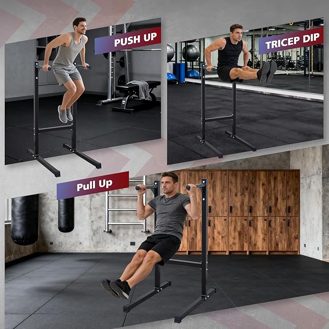 MIUDGIG Adjustable Height Dip Bar Station, Multi-function Dip Station Pull Up Bar Full Body Strength Training Workout Fitness Equipment for Tricep Dips, Heavy Duty Dip Station for Home Gym