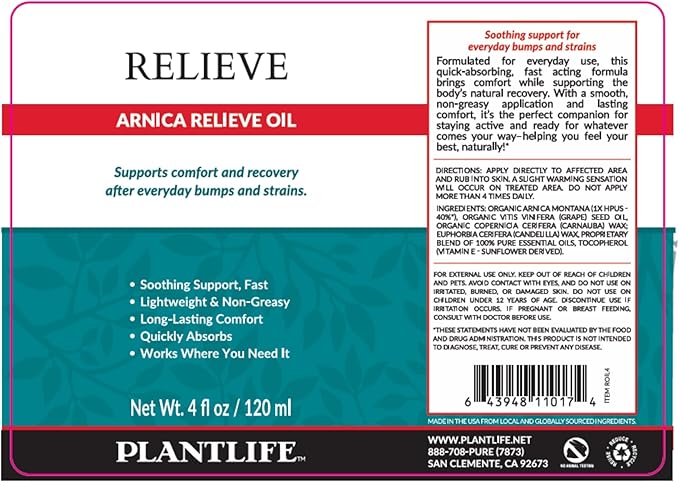 Plantlife Arnica Relieve Oil 3 Pack - Relieve Products are a Homeopathic Solution for Everyday Use - Works Quickly and Effectively - Made in California
