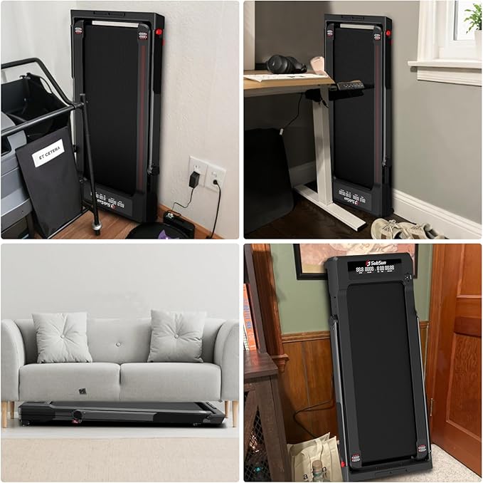 SubSun Foldable Treadmill for Home, Portable Walking Pad with Handle, Manuall/Auto/No Incline, 2.5HP Treadmill with 265 Lbs, Black/White
