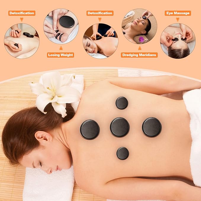 Hot Stones Massage Warmer Kit, 21 Pcs Hot Stones Massage Set, Hot Rocks Basalt Massage Stones for Home Spa Warming Therapy Relaxing