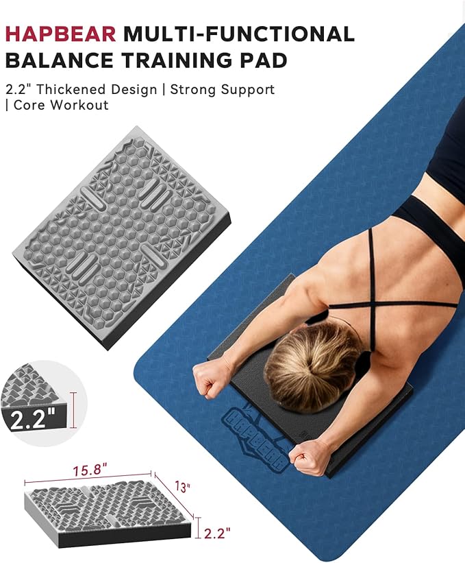 HAPBEAR Exercise Balance Pad - 15"x12" Non-Slip Textured Foam Balance Pad with 2-in-1 Stability & Massage - 2.2" Thick TPE Layer with Soft Cushioning + EVA Massage Layer for Physical Therapy, Core Training & Massage