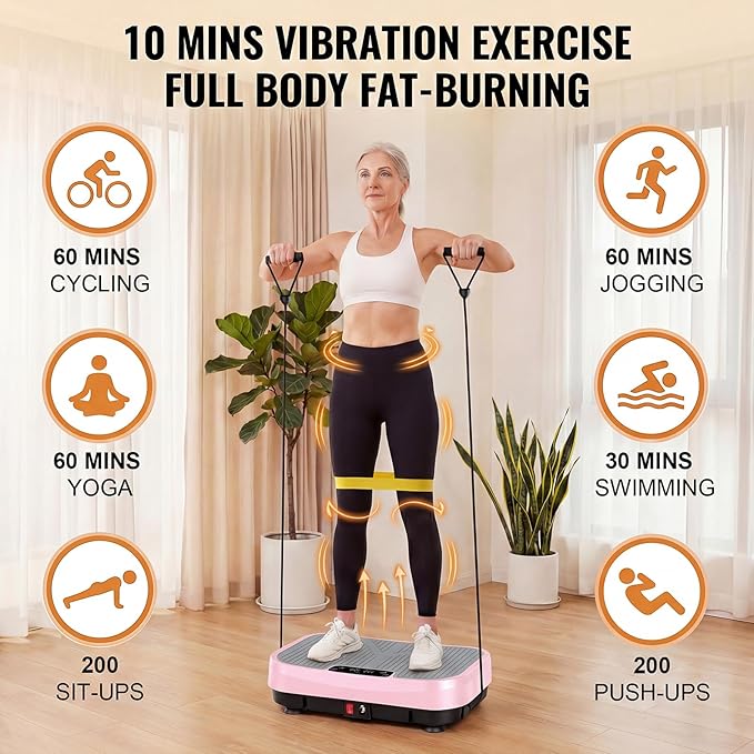 MASYN Vibration Plate Exercise Machine for Lymphatic Drainage 120 Levels Whole Body Vibrating Platform with Resistance Bands & Bluetooth 440 lbs Capacity Shaker Board Workout Equipment for Weight Loss