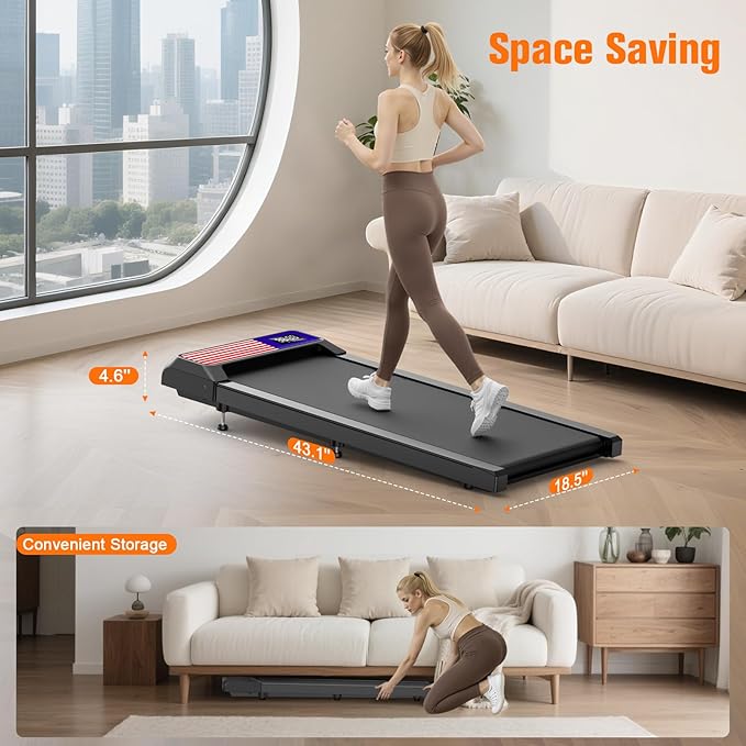 Walking Treadmill Pad with 5% Adjustable Incline and APP Sync, Small Compact Under Desk Treadmills for Home and Office with Remote Control and LED Display, 2.5HP