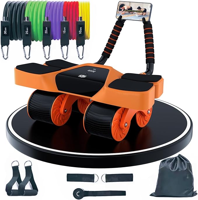 2026 New 4-Wheel Abdominal Roller with Elbow Support : Latest Upgraded High-Performance Exercise Machine With Automatic Rebound, Multi- layered Anti-Slip Design with Calorie Counting LCD Screen