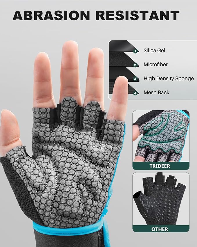 Trideer Weight Lifting Gloves for Women Men with Wrist Support, Workout Gloves Women Full Palm Protection for Gym Training, Fitness, Weightlifting & Pull Ups