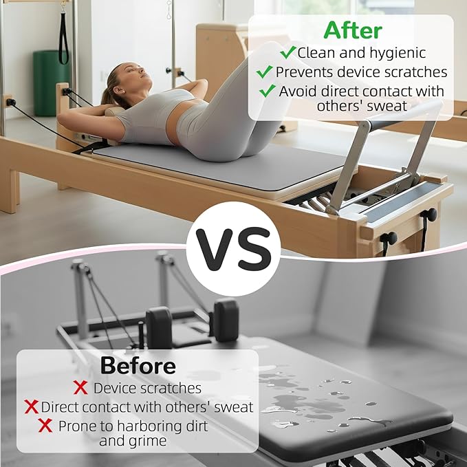 Non Slip Pilates Reformer Mat, Soft Fleece Surface Pilates Towel Mat, Pilates Mat with Multiple Equipment, Lightweight and Foldable, Sweat Wicking and Quick Drying, For Yoga and Fitness (Gray)
