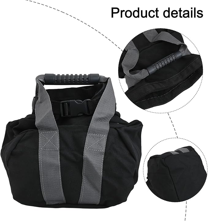 Adjustable Canvas Kettlebell Sandbag with Ergonomic Silicone Handle for Strength Training, Home Gym, Yoga, Weightlifting, 0-35 lb Capacity, Fillable, Black