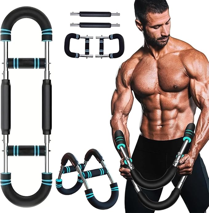 Chest Trainer for Men, Adjustable Chest Workout Equipment, Twister Arm Trainer Chest Workout Machine, Chest Exerciser Flex Bar, Upper Body Muscle Strength Training Device for Home Gym (U60-100lbs Kit)