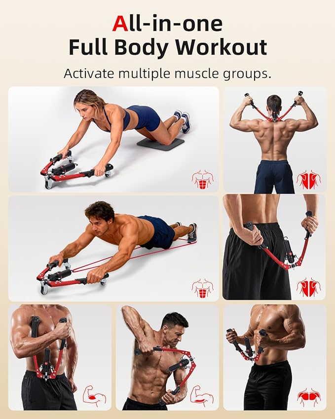 Abahub Twister Arm Exerciser, Enhanced Hydraulic Power Chest Expander with AB Rollers, 22-440LBS Adjustable Resistance Home Gym Equipment, Shoulder Muscle Trainer for Arm, Chest & Core Workout
