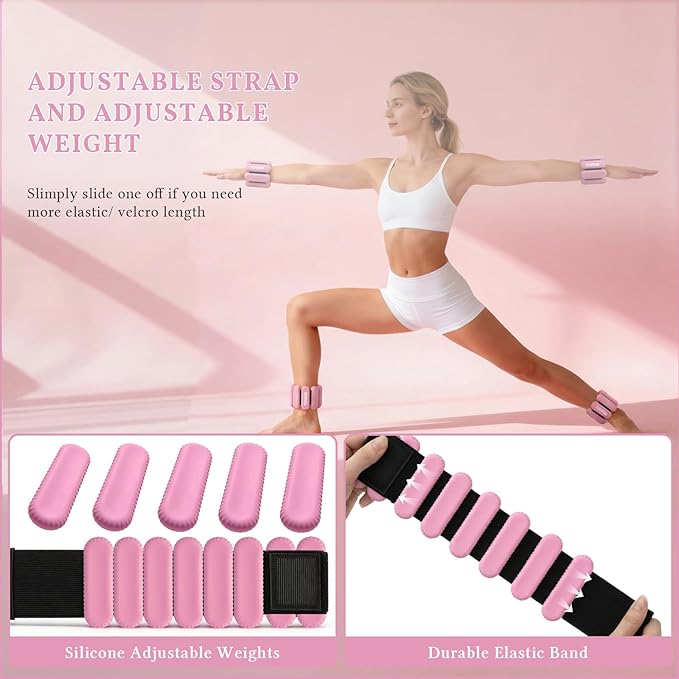 Wrist Weights, Silicone Adjustable Ankle Weights for Women Men - Strengthen Arms and Legs Ideal for for Home Gym Workout, Running, Yoga, Pilates, Barre, Exercise, Strength Training