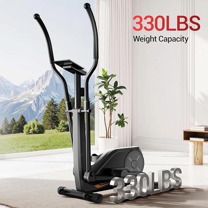 CURSOR Elliptical Exercise Machine, Elliptical Machine for Home with Hyper-Quiet Magnetic Driving System,8 Levels Resistance, Compact Elliptical with 12IN Stride & LCD Monitor, 330LBS Weight Capacity