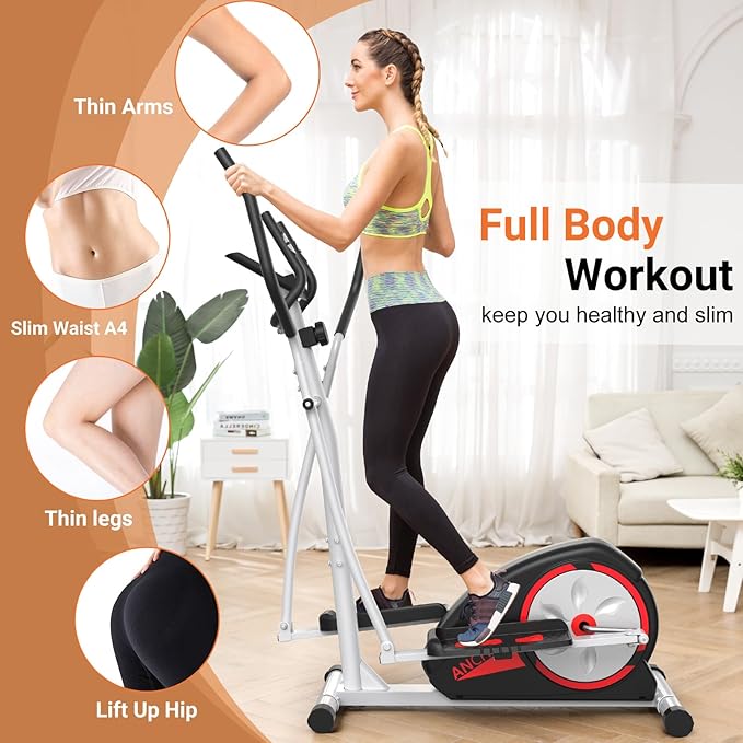 ANCHEER Elliptical Exercise Machine, Elliptical Trainer for Home Gym Exercise Equipment 500Lbs Max Weight Ultra-Silent Elliptical Machine, 14 & 8 Resistance Levels