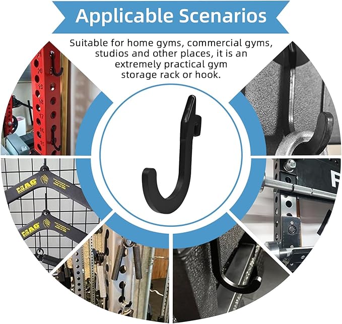 8PSC Power Rack Attachments Hooks,Squat Rack Accessories Hook,DIY Storage Hook for Resistance Bands Barbell Collars and Gym Accessories (2PCS-Black)