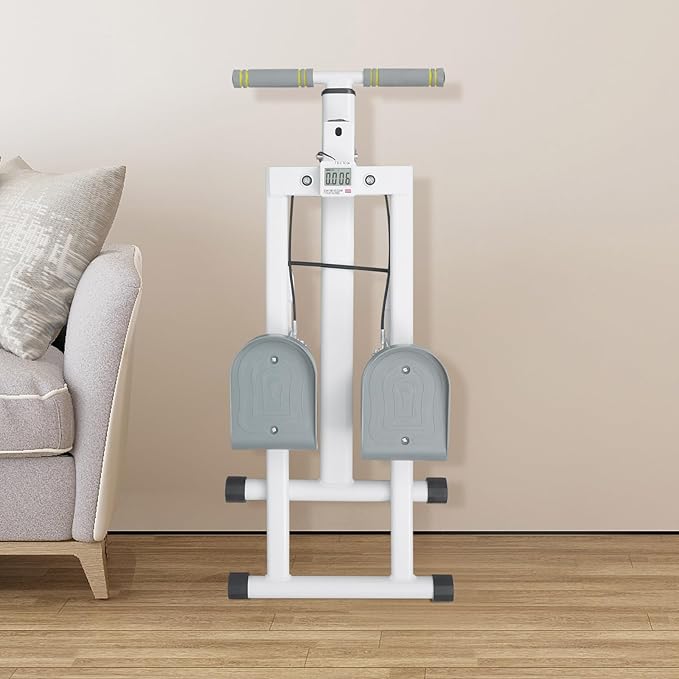 Stair Stepper for Home Gym Exercise | Stair Stepper Machine with Adjustable Handlebar Height | Folding Cardio Stair Master | with Oversized Pedal | 300LBS Loading Capacity | White& Gray