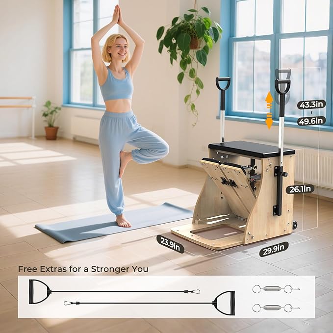 Pilates Chair with Handles, Upgrade Split Pedals & Resistance Bands - Professional Adjustable Fitness Chair for Home, Studio & Gym Use - Customizable Resistance Levels