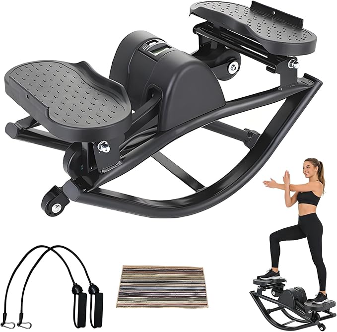 Rock Stepper Step Side-to-Side Lateral Rocking Fitness Stepper with Digital Monitor/Resistance Bands Machine for Home Workout
