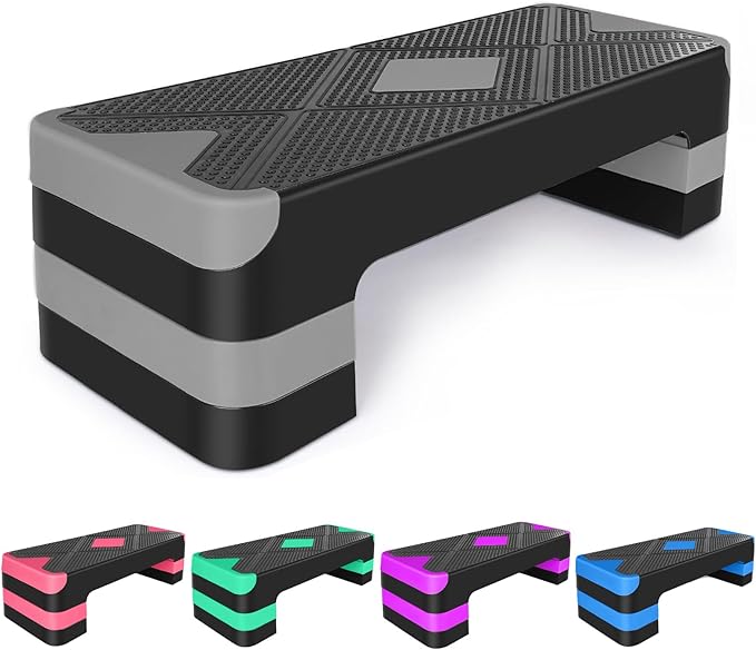 27" Aerobic Exercise Step Adjustable Aerobic Stepper for Exercise Workout Step Platform for Step Up, Step Deck with 4” 6” 8” Adjustable Height Risers