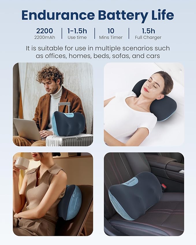COMFIER Shiatsu Neck and Back Massager with Heat, Neck Massager Pillow with 3D Kneading Deep Tissue, Cordless & Portable, Soothes Muscle Tension at Home, Office, Travel,Ideal for Men & Women