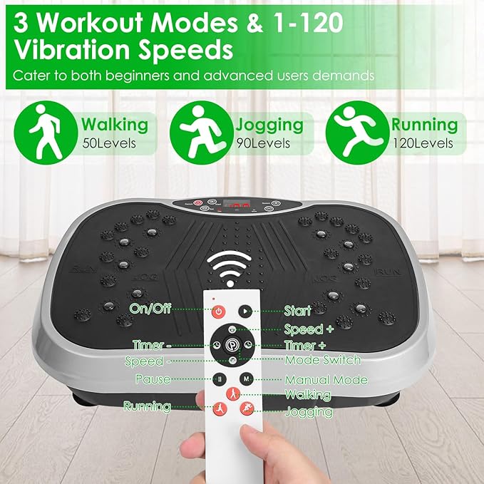 Vibration Exercise Machine with Resistant Bands Remote Control Whole Body Vibration Platform Workout Equipment Home Fitness Training Equipment for Weight Loss Fat Burner