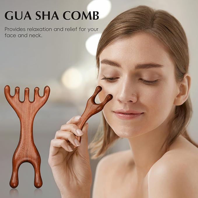 Manual Scalp Massager - Sandalwood Massager Tool for Scalp, Eye, Facial, Neck, Shoulder - Five Claw Gua Sha Comb for Men Women