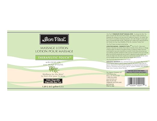 Bon Vital' Therapeutic Touch Massage Lotion, 1/2-Gallon, Olive Oil-Infused Moisturizing Lotion for Massage Therapy, Non-Greasy Skin Therapy for Clinics & Spas, Professional Grade, Unscented