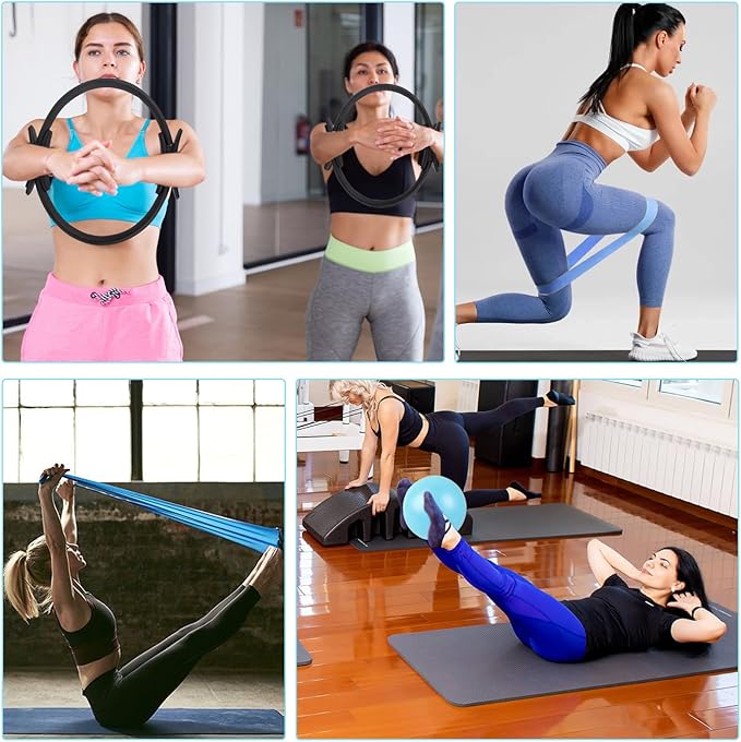 15 Pcs Pilates Ring Set - Complete Home Workout Equipment for Women | 14-Inch, 9-Inch Ball & 5 Resistance Bands for Toning Arms, Thighs & Core