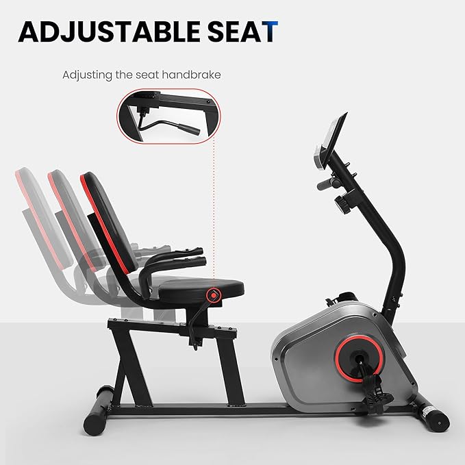Recumbent Exercise Bike, Stationary Bike, Exercise Bikes for Home with 8 Levels Magnetic Resistance, 300 LBS Weight Capacity, LCD Monitor, Heart Rate Handle and Device Holder