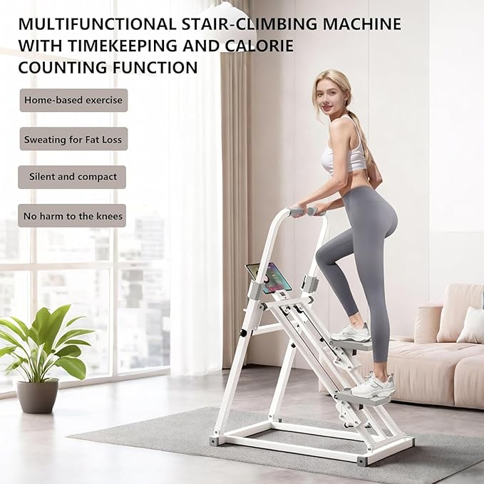 Foldable Stair Stepper with Handlebar, Adjustable Resistance Stepper Machine, Quiet Climber Cardio Equipment with Timer & Phone Holder for Home Gym