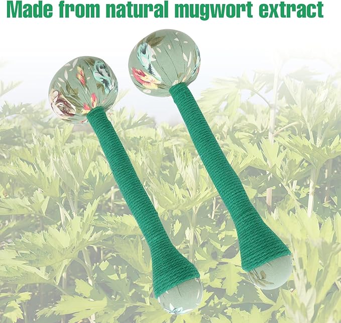 2PCS Long Size Lymphatic Drainage Hammer, Manual Body Massage Hammer, Anti Slip Longer Handheld Herbal Massage Hammer with Two Ends for Back Pain Relief (Light Green)