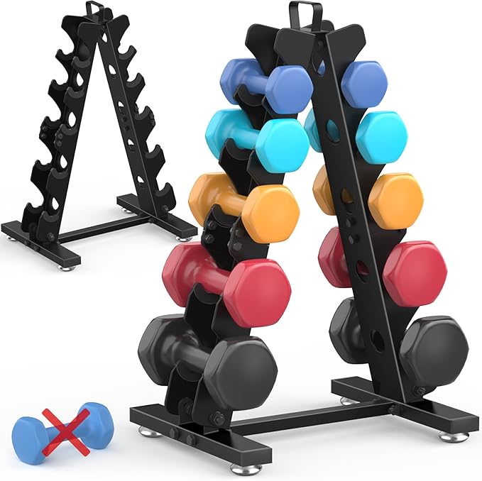 TomCare 6-Tier|5-Tier|4-Tier Dumbbell Rack Stand Only, Weight Rack for Home Gym Storage Stand for Weights Metal A-Frame Strength Training Dumbbell Holder with Handle (Dumbells not Included)