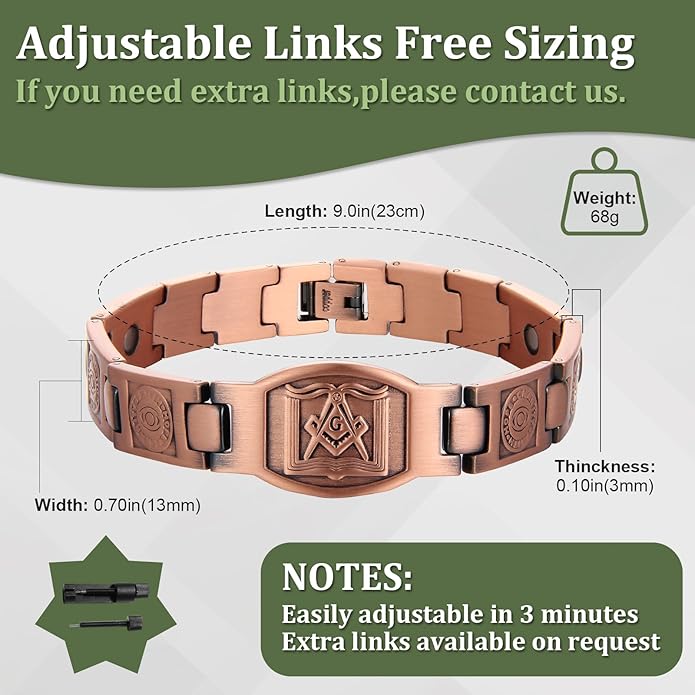 Magnetic Bracelet and Ring Set for Men, 99.99% Pure Copper Jewelry, Adjustable Cross & Celtic Knot Design, Gift for Dad