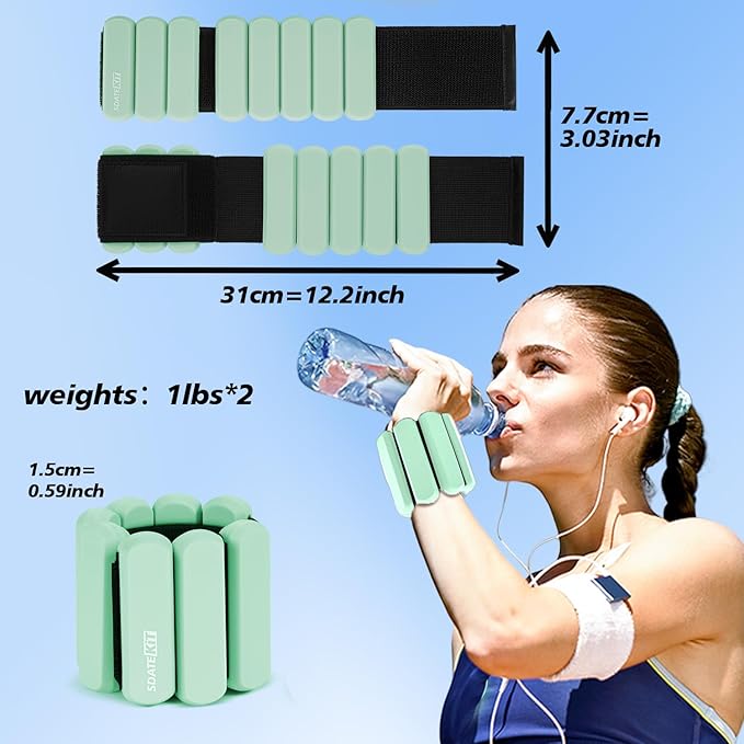 Wrist and Ankle Weights for Women & Men 2 Pack (1lb Each), Adjustable Silicone Wearable Arm & Leg Weights for Pilates, Gym, Yoga, Cardio, Strength Training