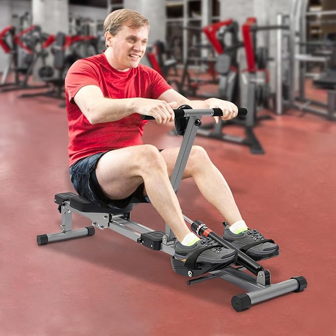 Folding Rowing Machine for Home, Hydraulic Rower Machine with 16 Resistance Levels and 3 Height Levels, Dual Slide Rail with 265lbs Weight Capacity, LED Meter and Comfortabel Seat