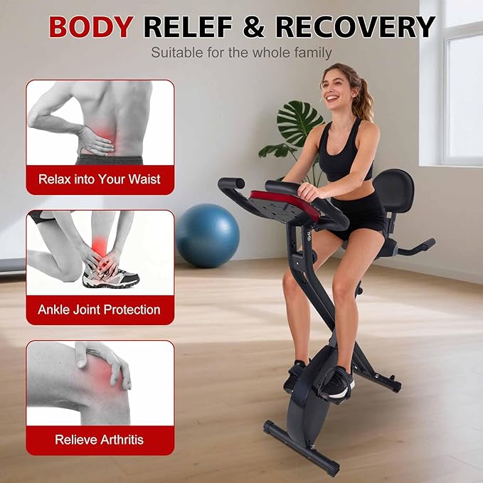 Foldable Exercise Bike, Black Steel Foldable Stationary Bike, Portable Exercise Bike with Magnetic Tension for Home