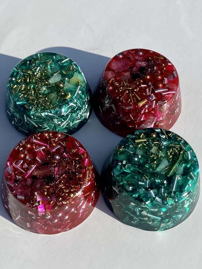 1 Green/1 Red Small Tower Buster Crystal Orgone Generator Energy Accumulator 528Hz/7.83Hz/Advance Harmonics Christmas X-Mas Gift (Red/Green Transparent)