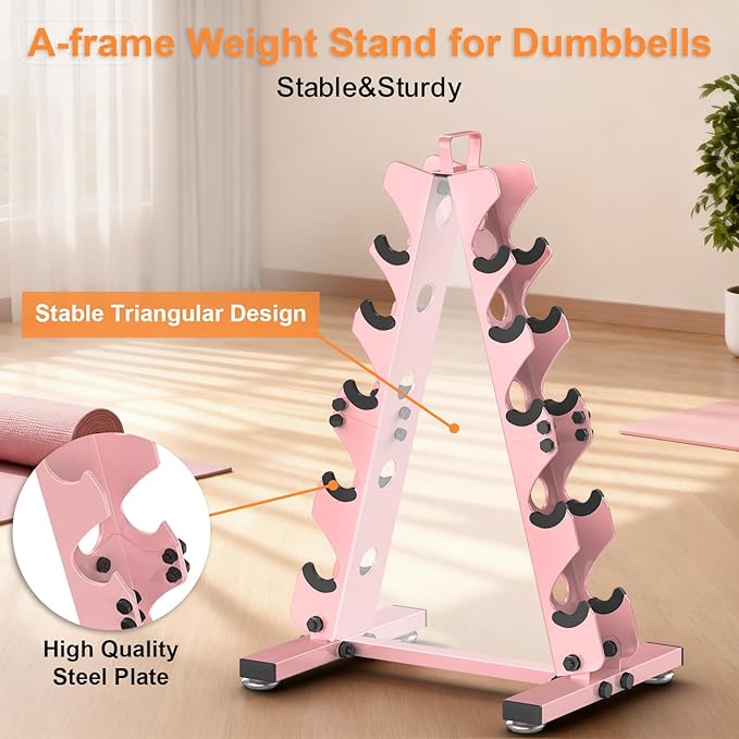 TomCare 6-Tier|5-Tier|4-Tier Dumbbell Rack Stand Only, Weight Rack for Home Gym Storage Stand for Weights Metal A-Frame Strength Training Dumbbell Holder with Handle (Dumbells not Included)