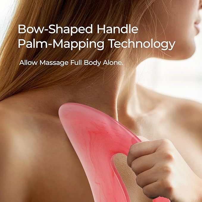Scienlodic Gua Sha Massage Tool with Handle (Resin) Larger Guasha Scraping Tool for Back Neck Face Leg Massage, Lymphatic Drainage, Cellulite Remove - Large
