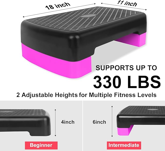 Exercise Workout Aerobic Step Platform Trainer, 18" Aerobic Stepper with 4"-6" Adjustable Height Risers
