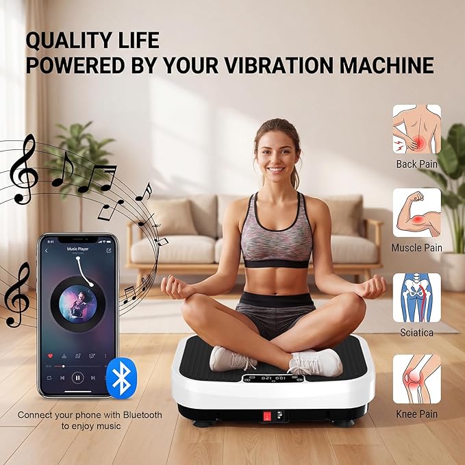 MASYN Vibration Plate Exercise Machine for Lymphatic Drainage 120 Levels Whole Body Vibrating Platform with Resistance Bands & Bluetooth 440 lbs Capacity Shaker Board Workout Equipment for Weight Loss