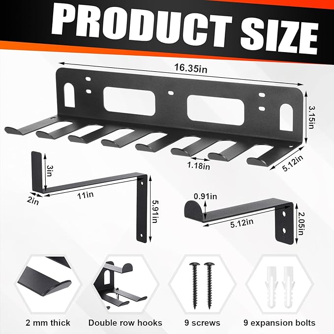 Novabright Gym Storage Rack Resistance Band Rack Multi Purpose Wall Mount for Home 8 Hook Wall Hanger Display with 4 Adjustable Hooks for Gym Equipment, Exercise Bands, Lifting Belts and Jump Ropes