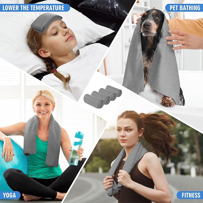 4 Pack Cooling Towels (40"x12"), Soft Breathable Cooling Towels for Neck and Face, Microfiber Workout Towels for Yoga, Golf, Running, Hiking & More Activities