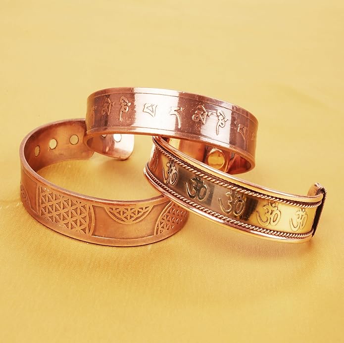 Touchstone copper bracelets | gift for men women |adjustable 100% pure solid real magnetic jewelry | handmade bracelet set combo | rope braided tibetan bangles.