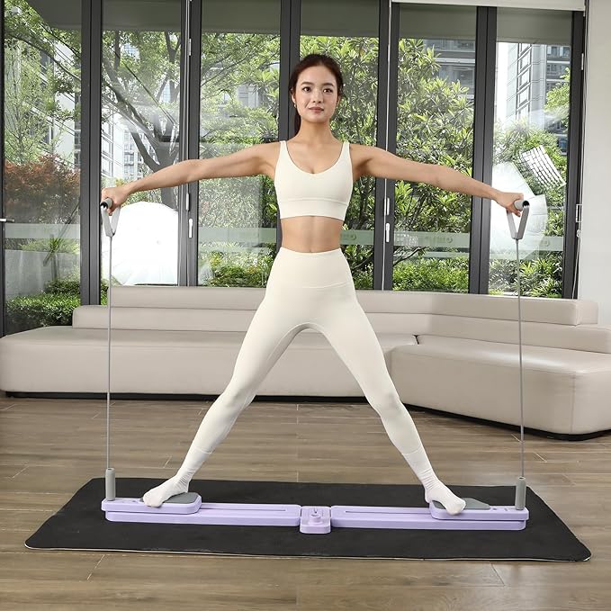 Upgraded Split Pilates Reformer Board - Foldable Pilates Board with Resistance Bands & Handrail, Multifunctional Rebound Abdominal Board Ab Trainer, Pilates Machine Full Body Workout at Home
