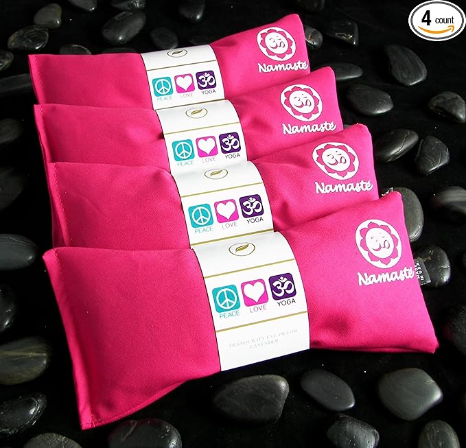 Lavender Eye Pillows - Yoga Eye Pillows Namaste Hot Cold Aromatherapy for Stress, Meditation, Spa, Relaxation Gifts - Made in USA by Happy Wraps - Set of 4 - Pink Cotton
