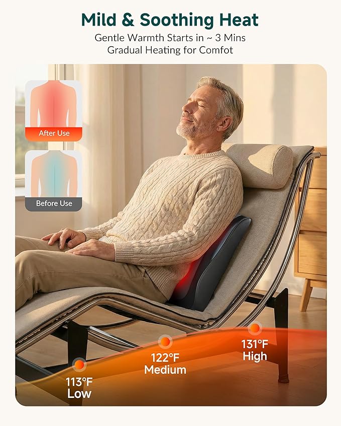 Snailax Shiatsu Back Massager for Back Pain Deep Tissue, Lower Back Neck Massager with Heat, 3D Kneading Back Massager for Chair, Massage Pillow as Gifts for Mom, Dad, Women