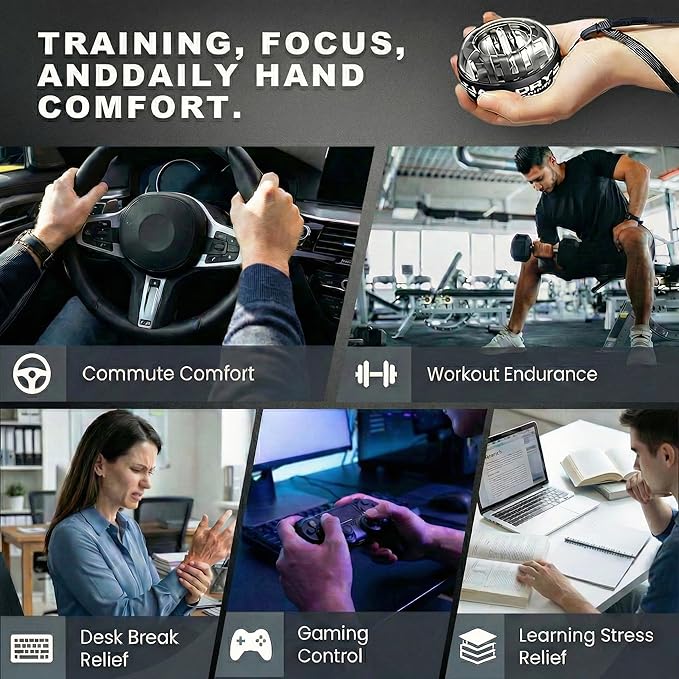 Torque Ball Hand Exerciser with Counter, 2026 Upgraded Metal Wrist Power Gyro Ball, Forearm Strengthener for Grip Strength, Gyroscopic Ball for Athletes, Gamers, Office Stress Relief