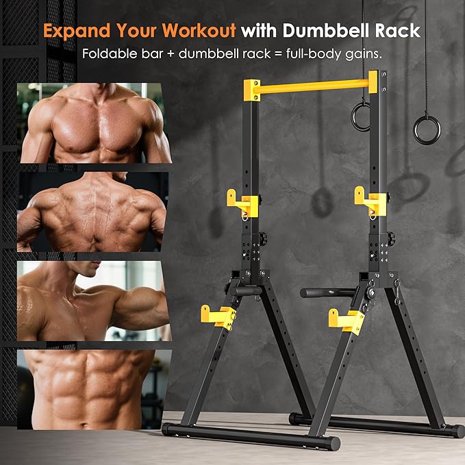 SogesPower Power Tower Pull Up Bar Station, Foldable Pull Up Dip Station Free Standing for Home Gym,Adjustable Pull Up Bar Stand Dip Bar Strength Training Workout Equipment,Triangular Design