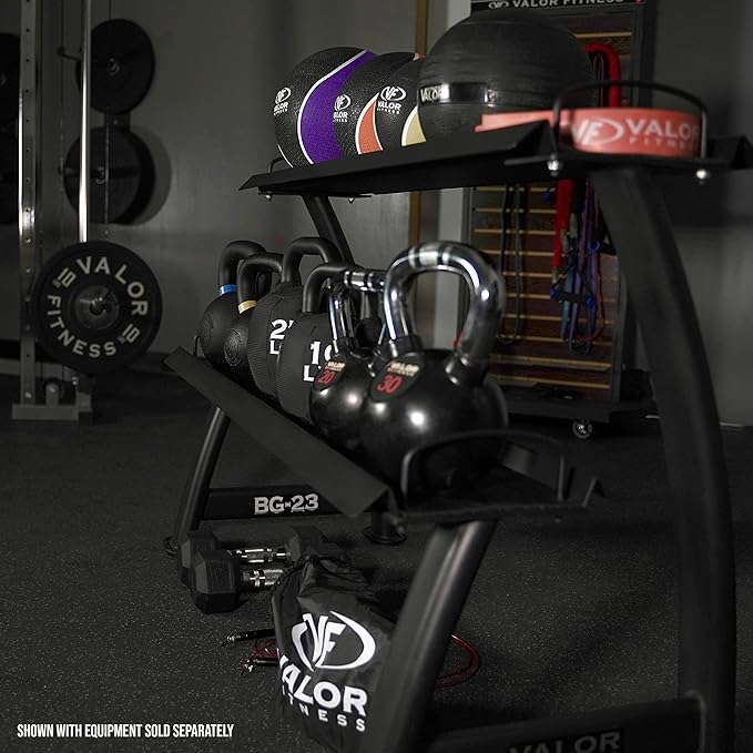 Valor Fitness 2-Tier Kettlebell Storage Rack – Heavy Duty Weight Holder, Organize Gym Equipment, 600 lb Max Weight Capacity for Dumbbells, Kettlebells & Fitness Gear
