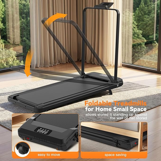 ANCHEER Treadmill with 12%/15% Incline, Folding Walking Pad with Handle Bar, 320-450lb Capacity Under Desk Foldable 3.5HP Treadmills for Home/Office/Gym,Installation-Free