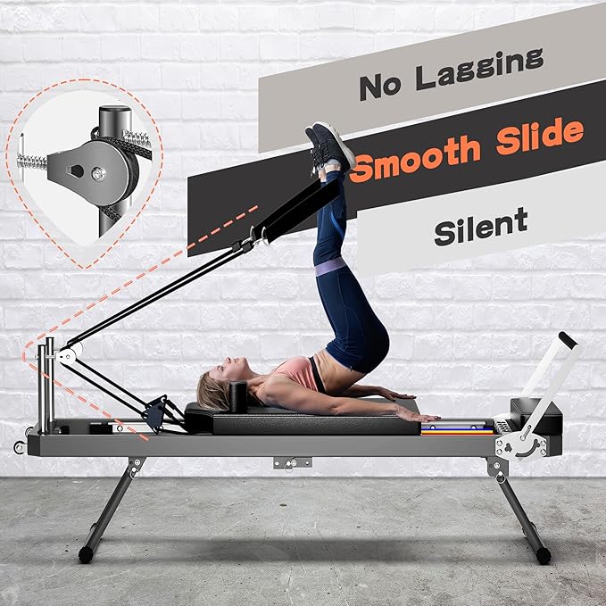 SogesHome Foldable Pilates Reformer Machine for Home Gym, Compact Fitness Reformer with Resistance Springs, Full Body Workout Equipment for Core Strength, Flexibility, Weight Loss, Stability